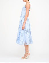 Load image into Gallery viewer, Reagan Embroidered Corset Blue Midi Dress

