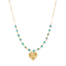 Load image into Gallery viewer, Beaded Gold Heart Stone Paperclip Necklace
