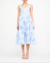 Load image into Gallery viewer, Reagan Embroidered Corset Blue Midi Dress
