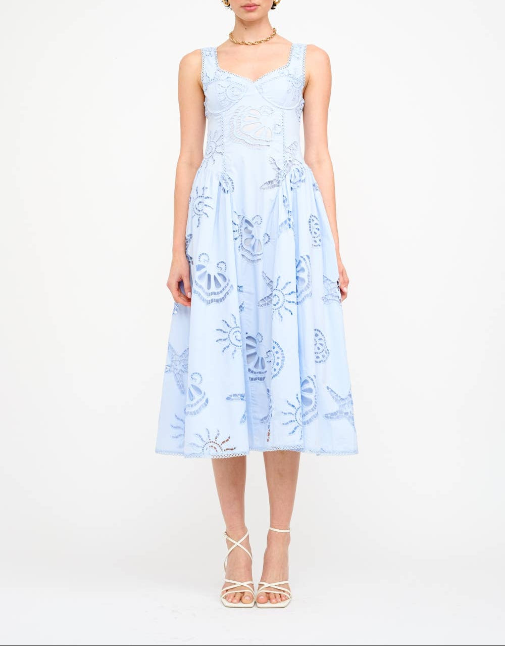 Reagan Embroidered Corset Blue Midi Dress