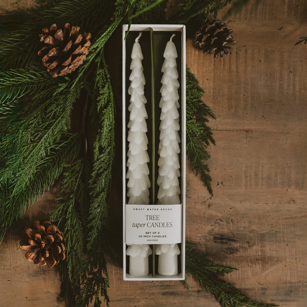 Cream Tree Taper Candles Set