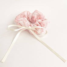 Load image into Gallery viewer, Pink &amp; Cream Ruffle Lace Ribbon Scrunchie

