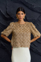 Load image into Gallery viewer, Mocha Glitter Fuzzy Puff Sleeve Top
