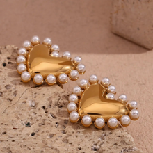 Load image into Gallery viewer, Modern Statement Heart Pearl Earrings
