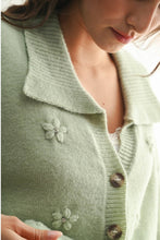 Load image into Gallery viewer, Sage Green Floral Embellished Cardigan Sweater
