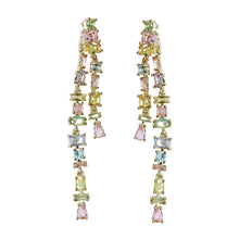 Load image into Gallery viewer, Pastel Toned Crystal Layered Duster Statement Earrings
