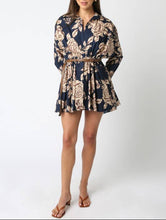 Load image into Gallery viewer, Midnight Blue Floral Belt Long Sleeve Dress
