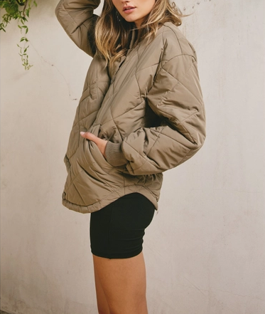 Quilted Light Puffer Bomber Jacket