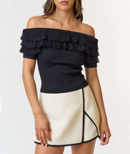 Load image into Gallery viewer, Tulle Ruffle Off The Shoulder Sweater Top
