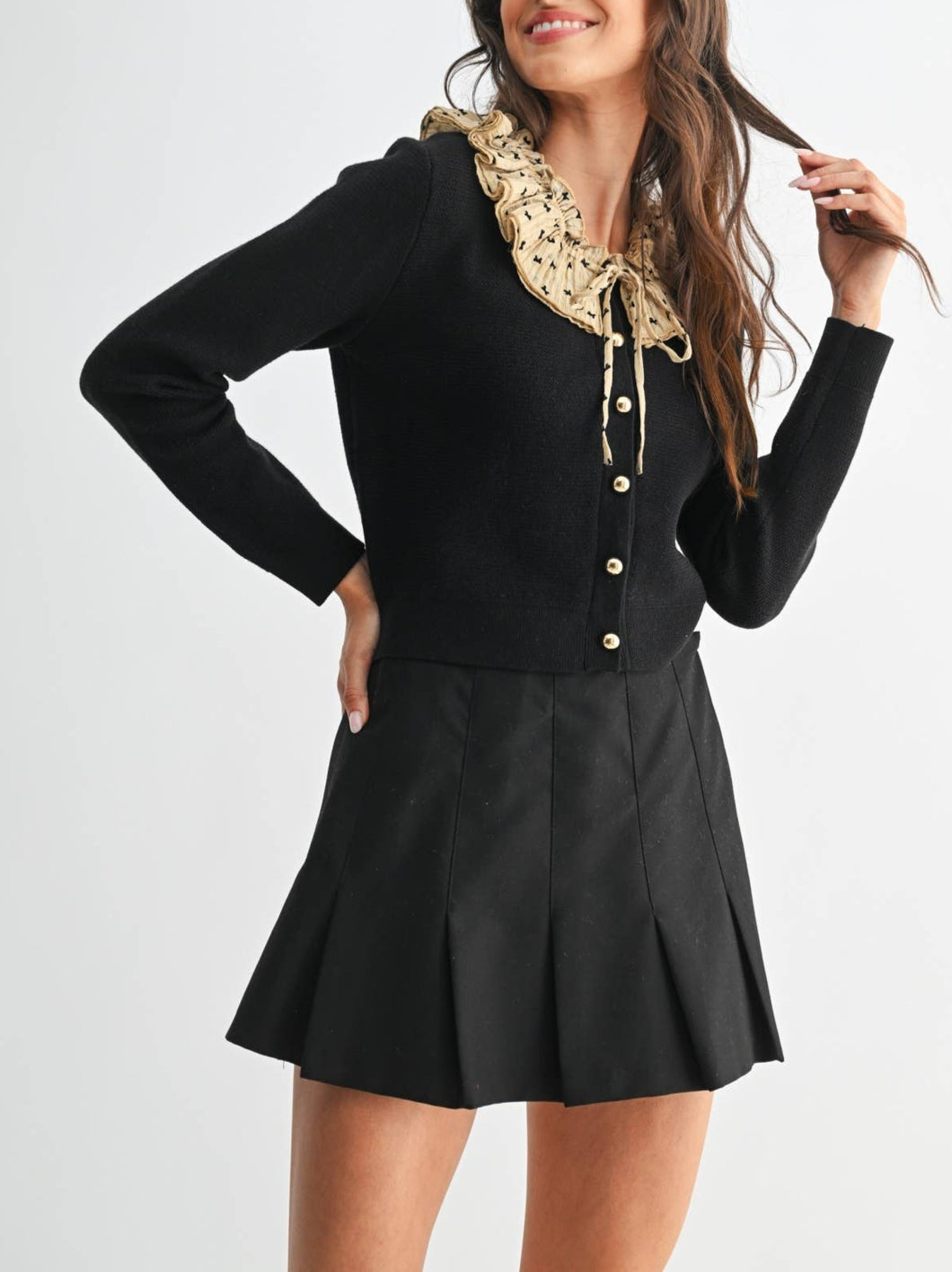 Bow Ruffled Collar Cardigan Sweater **PREORDER 09/30**