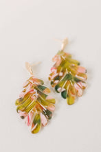 Load image into Gallery viewer, Pink &amp; Green Camo Petite Palm Statement Drop Earrings
