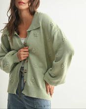 Load image into Gallery viewer, Sage Green Floral Embellished Cardigan Sweater
