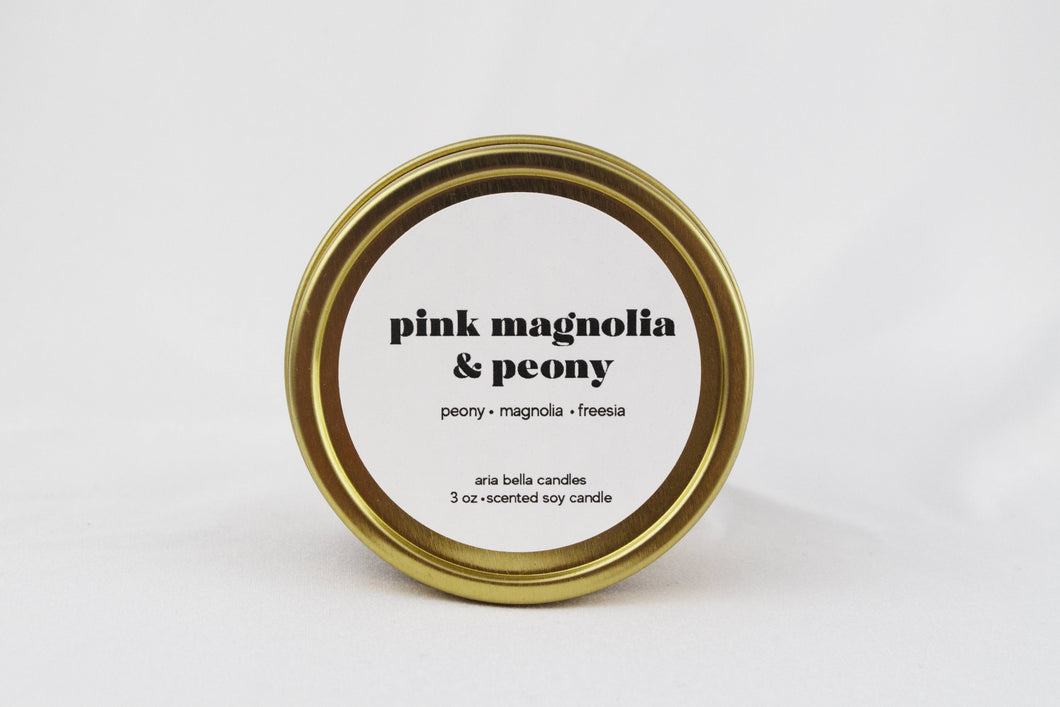 Pink Magnolia & Peony Gold Candle Tin