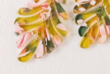 Load image into Gallery viewer, Pink &amp; Green Camo Petite Palm Statement Drop Earrings
