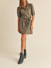 Load image into Gallery viewer, Button-Down Belted Faux Leather Dress
