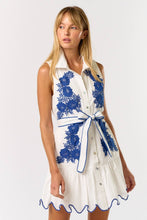 Load image into Gallery viewer, Mediterranean Chic Embroidered Collar Button Down Mini Dress
