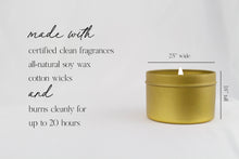Load image into Gallery viewer, Linen &amp; Eucalyptus Gold Candle Tin
