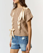 Load image into Gallery viewer, Satin Bow Cable Knit Sweater Vest Top
