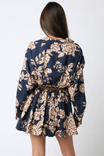 Load image into Gallery viewer, Midnight Blue Floral Belt Long Sleeve Dress
