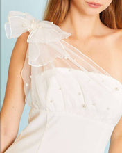 Load image into Gallery viewer, One Shoulder Pearl Tie Bow Mini Dress
