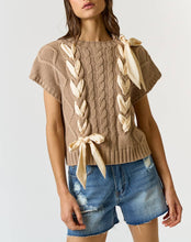 Load image into Gallery viewer, Satin Bow Cable Knit Sweater Vest Top
