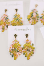 Load image into Gallery viewer, Pink &amp; Green Camo Petite Palm Statement Drop Earrings
