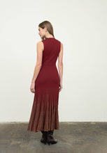 Load image into Gallery viewer, Mock Neck Shimmer Pleated Midi Sweater Dress
