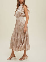 Load image into Gallery viewer, Champagne Organza Tired Ruffle Midi Dress
