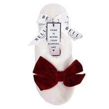 Load image into Gallery viewer, Ivory &amp; Burgundy Velvet Bow Slippers
