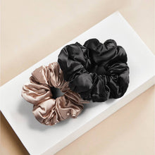 Load image into Gallery viewer, Black &amp; Gold Satin Sleep Pillow Scrunchie Set
