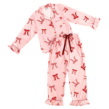 Load image into Gallery viewer, Satin Ruffle Velvet Tie PJ Set *PREORDER*
