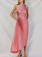 Load image into Gallery viewer, Rose Petal Olympia Asymmetrical Pleated Maxi Dress
