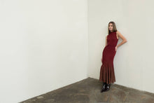 Load image into Gallery viewer, Mock Neck Shimmer Pleated Midi Sweater Dress
