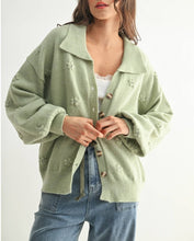 Load image into Gallery viewer, Sage Green Floral Embellished Cardigan Sweater
