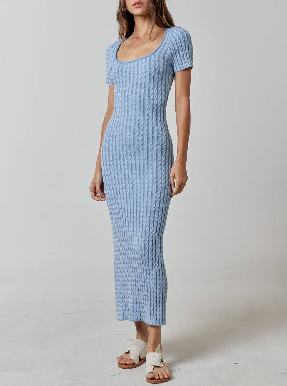 Cable Knit Short Sleeve Sweater Maxi Dress