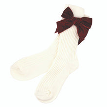 Load image into Gallery viewer, Ivory &amp; Burgundy Velvet Bow Cotton Socks Ornament
