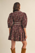 Load image into Gallery viewer, Plum Wine Floral Puff Sleeve Dress
