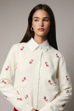 Load image into Gallery viewer, Candy Cane Embroidered Cardigan Sweater

