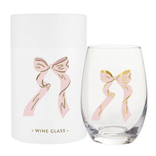 Load image into Gallery viewer, Pink Bow Stemless Wine Glass

