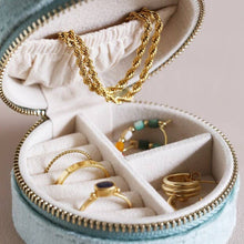 Load image into Gallery viewer, Mint Green Velvet Round Travel Jewelry Case
