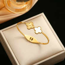 Load image into Gallery viewer, Double Four-Leaf Clover Bangle Bracelet
