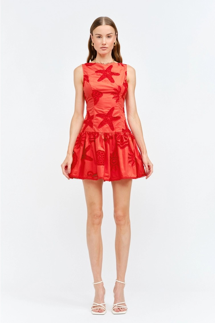 Madelyn Chili Red Embroidered Dress