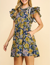 Load image into Gallery viewer, Navy Floral Pictuck Mini Dress
