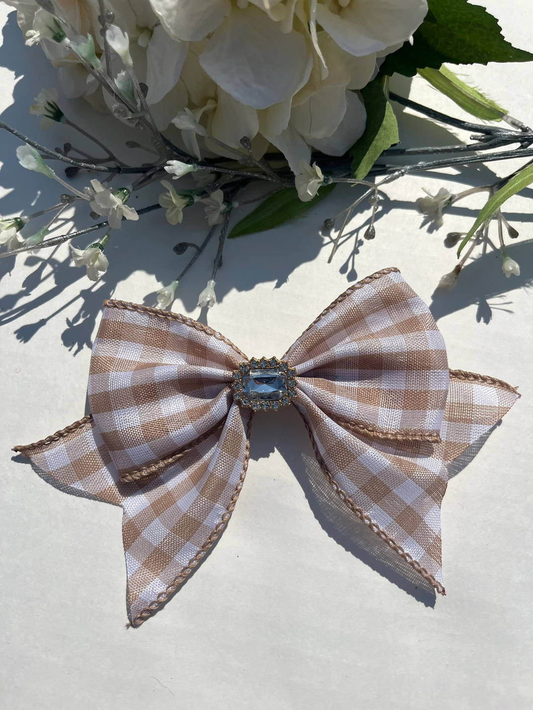 Beige Gingham Hair Bow