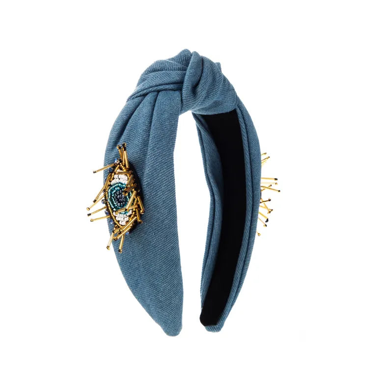 Beaded Evil Eye Denim Headband