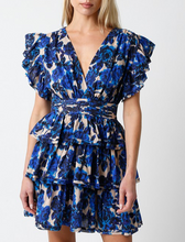 Load image into Gallery viewer, The Milos Beige &amp; Blue Ruffle Mini Dress
