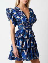 Load image into Gallery viewer, The Milos Beige &amp; Blue Ruffle Mini Dress
