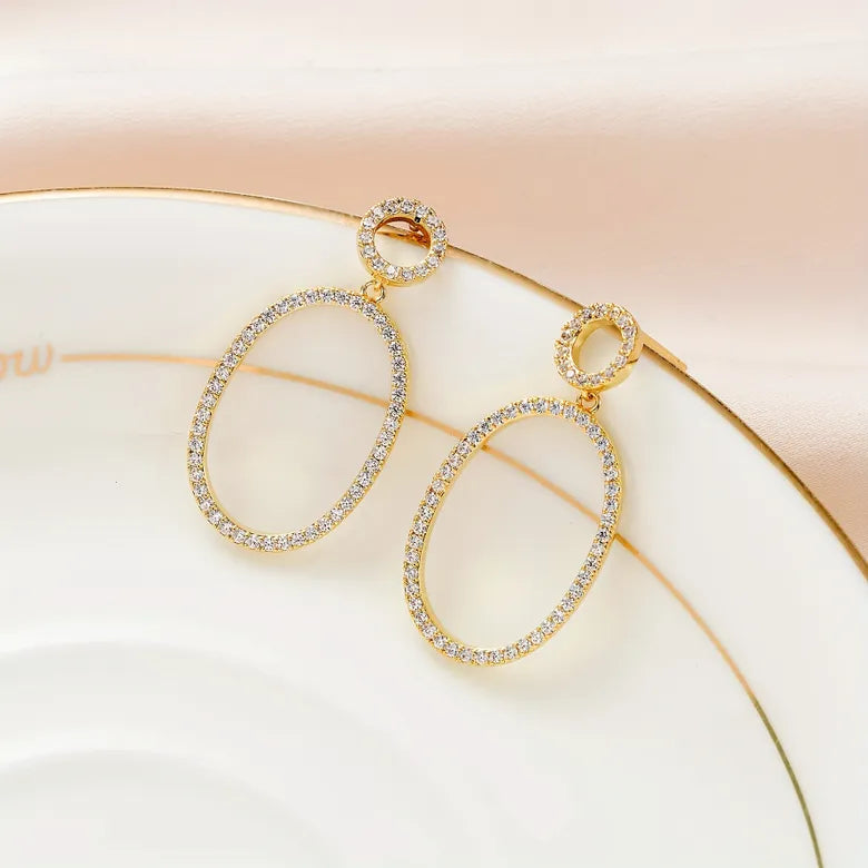 Pretty Little Oval Zircon Gold Earrings