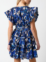 Load image into Gallery viewer, The Milos Beige &amp; Blue Ruffle Mini Dress
