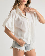 Load image into Gallery viewer, Pearl Trimmed Shirt Collar Cold Shoulder Top
